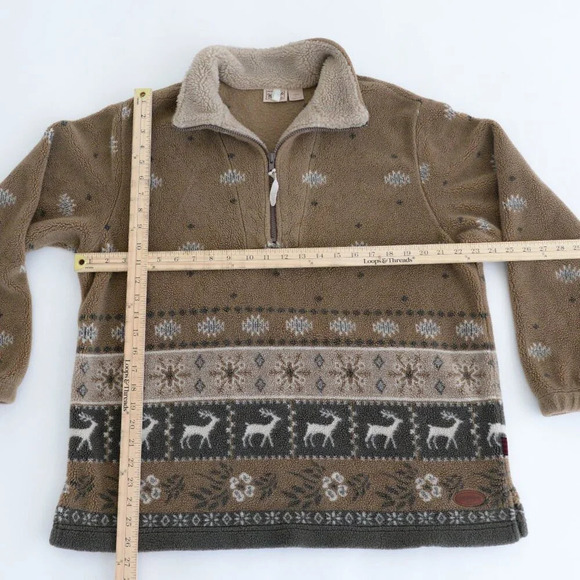 Woolrich Brown And Tan Reindeer Snowflake Fleece Hack Zip Pullover Sweater Large - Picture 3 of 11